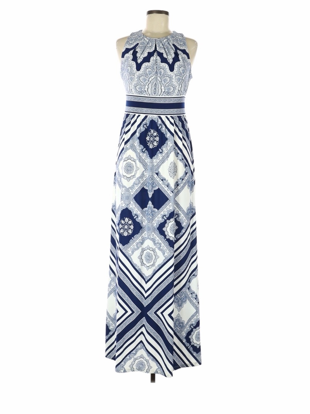 London Times Navy and White Printed Maxi Dress